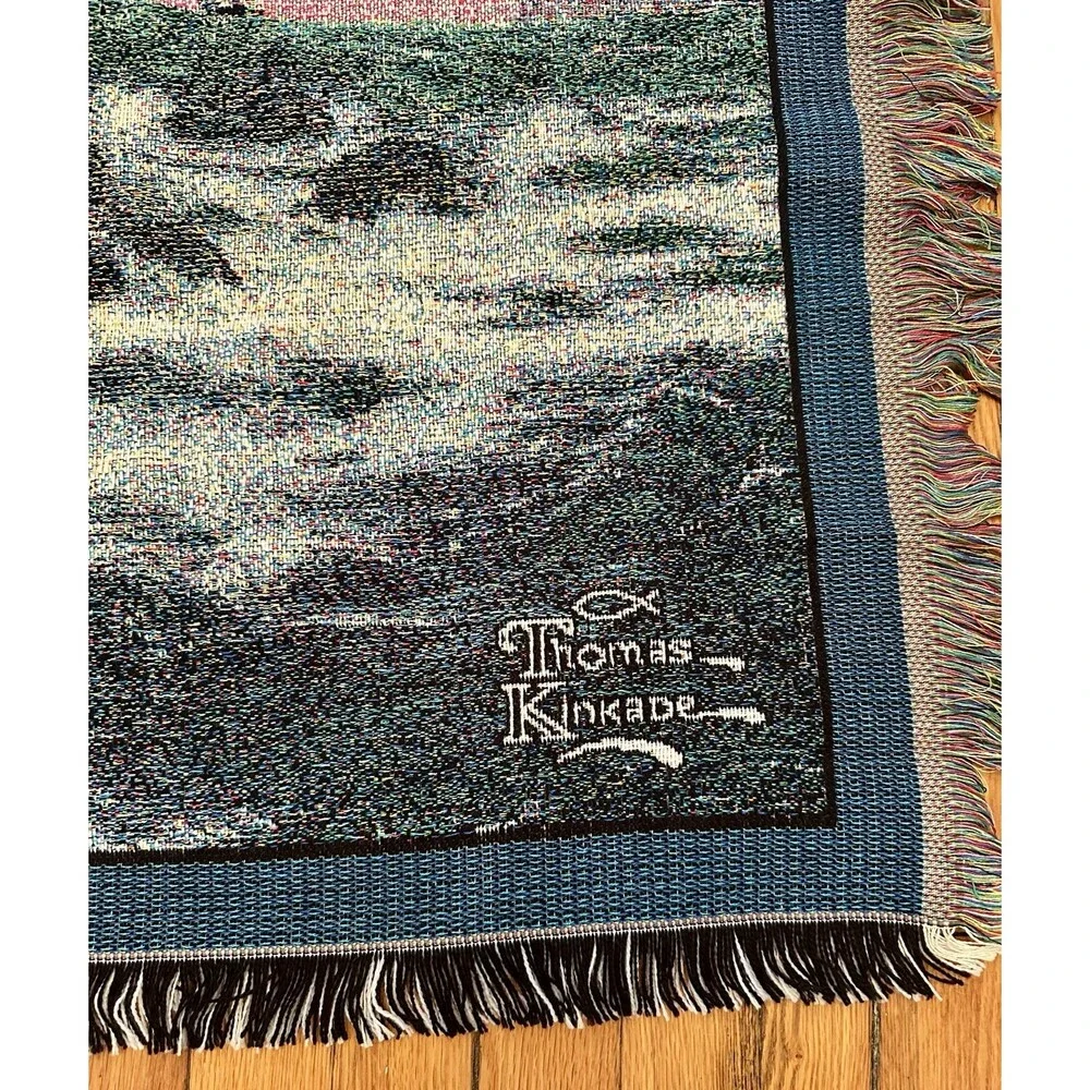 THOMAS KINKADE Throw Blanket PSALM  91:2 Lighthouse Tapestry  46”x 52”